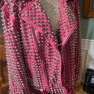 Edgy Pink Studded Leather Jacket